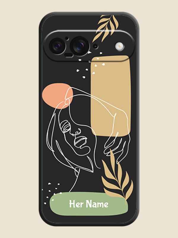 Custom Custom Text With Line Art Of Women & Leaves Design On Space Black Custom Soft Matte Mobile Back Cover - Google Pixel 9 5G - alternate view