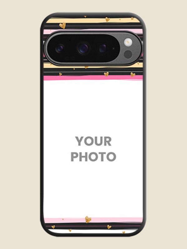 Custom Multicolor Lines and Golden Love Symbols Design on Photo On Space Black Custom Soft Matte Mobile Back Cover - Google Pixel 9 Pro 5G - alternate view