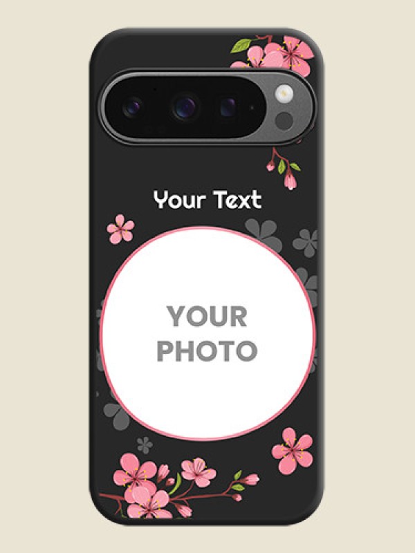 Custom Round Image with Pink Color Floral Design on Photo On Space Black Custom Soft Matte Mobile Back Cover - Google Pixel 9 Pro 5G - alternate view