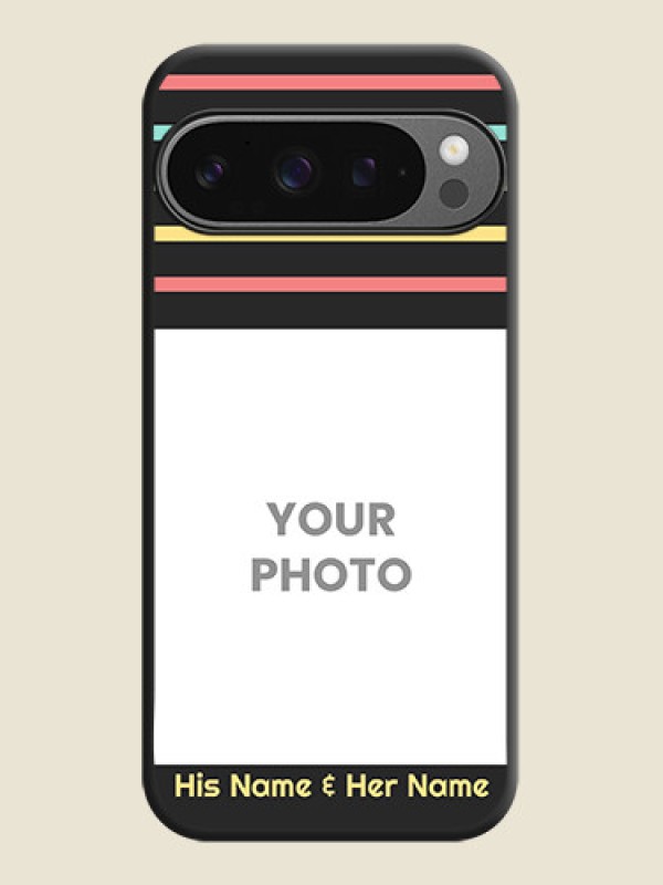 Custom Color Stripes with Photo and Text on Photo On Space Black Custom Soft Matte Mobile Back Cover - Google Pixel 9 Pro 5G - alternate view