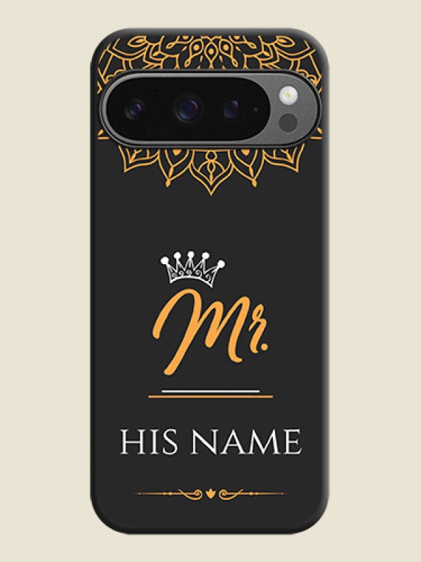 Custom Mr Name with Floral Design On Space Black Custom Soft Matte Mobile Back Cover - Google Pixel 9 Pro 5G - alternate view