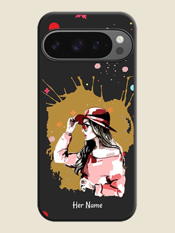 Custom Mordern Lady With Color Splash Background With Custom Text On Space Black Custom Soft Matte Mobile Back Cover - Google Pixel 9 Pro 5G - alternate view