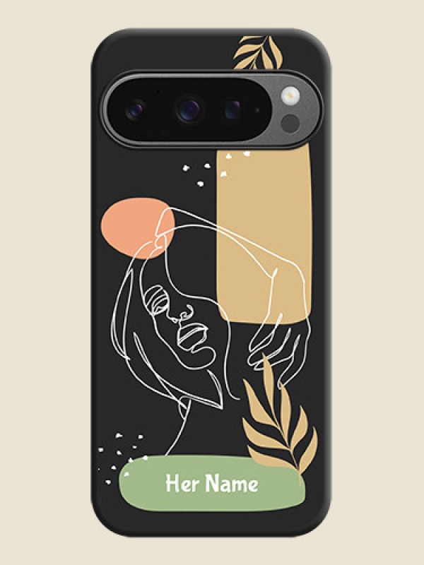 Custom Custom Text With Line Art Of Women & Leaves Design On Space Black Custom Soft Matte Mobile Back Cover - Google Pixel 9 Pro 5G - alternate view