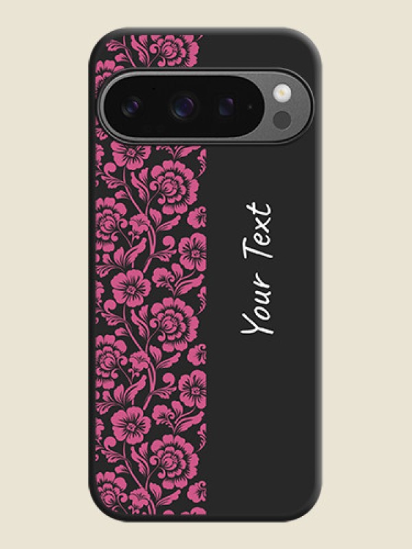 Custom Pink Floral Pattern Design With Custom Text On Space Black Custom Soft Matte Mobile Back Cover - Google Pixel 9 Pro 5G - alternate view
