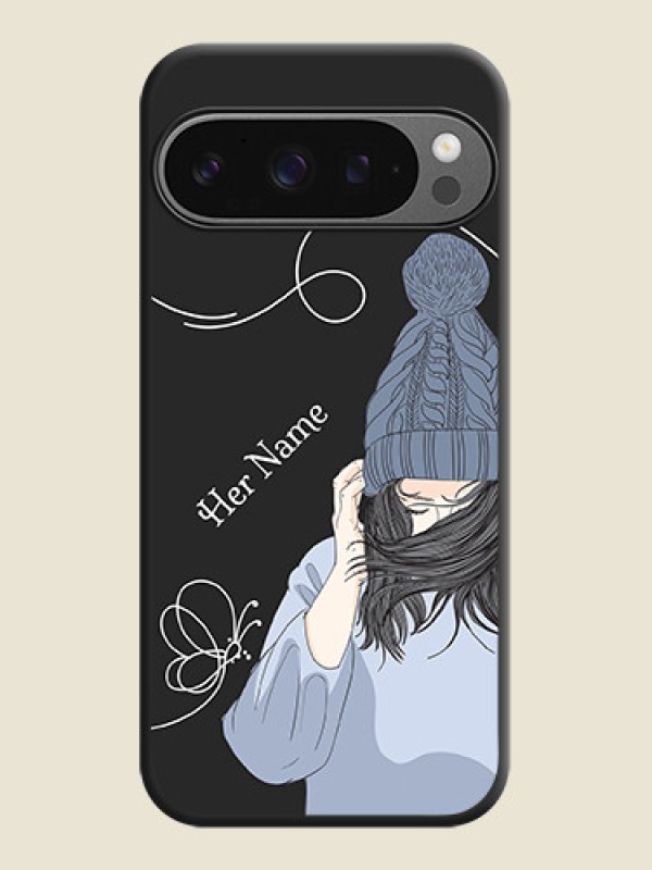 Custom Girl With Blue Winter Outfiit Custom Text Design On Space Black Custom Soft Matte Mobile Back Cover - Google Pixel 9 Pro 5G - alternate view