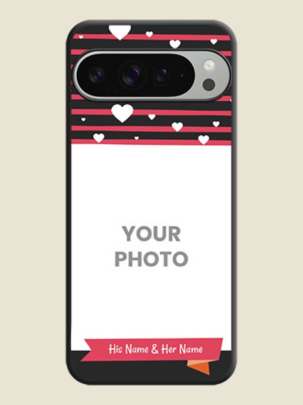 Custom White Color Love Symbols with Pink Lines Pattern On Space Black Custom Soft Matte Mobile Back Cover - Pixel 9 Pro Xl - alternate view