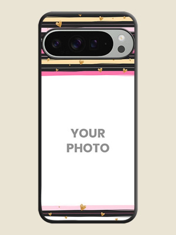 Custom Multicolor Lines and Golden Love Symbols Design on Photo On Space Black Custom Soft Matte Mobile Back Cover - Pixel 9 Pro Xl - alternate view