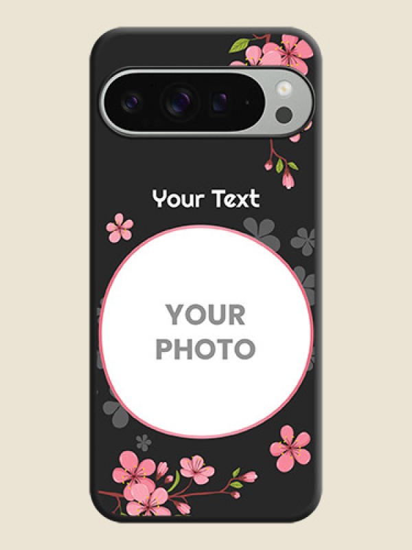 Custom Round Image with Pink Color Floral Design on Photo On Space Black Custom Soft Matte Mobile Back Cover - Pixel 9 Pro Xl - alternate view