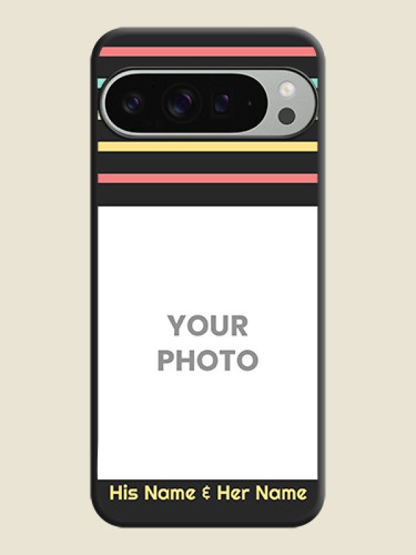 Custom Color Stripes with Photo and Text on Photo On Space Black Custom Soft Matte Mobile Back Cover - Pixel 9 Pro Xl - alternate view