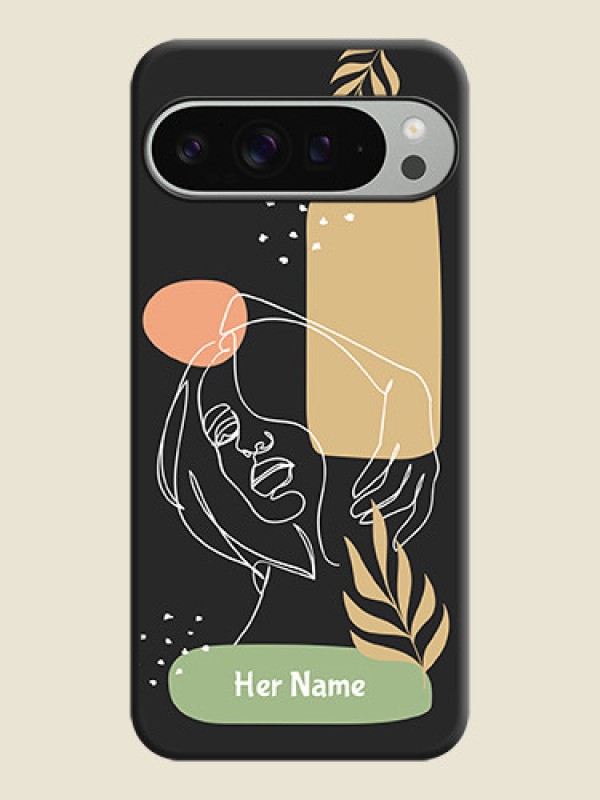 Custom Custom Text With Line Art Of Women & Leaves Design On Space Black Custom Soft Matte Mobile Back Cover - Pixel 9 Pro Xl - alternate view