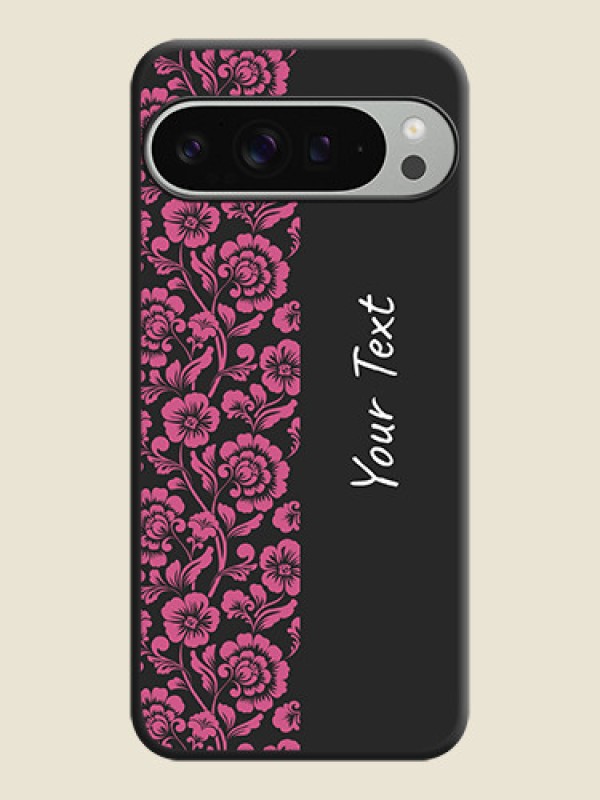 Custom Pink Floral Pattern Design With Custom Text On Space Black Custom Soft Matte Mobile Back Cover - Pixel 9 Pro Xl - alternate view