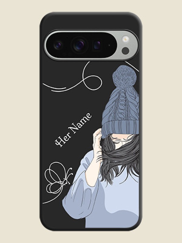 Custom Girl With Blue Winter Outfiit Custom Text Design On Space Black Custom Soft Matte Mobile Back Cover - Pixel 9 Pro Xl - alternate view