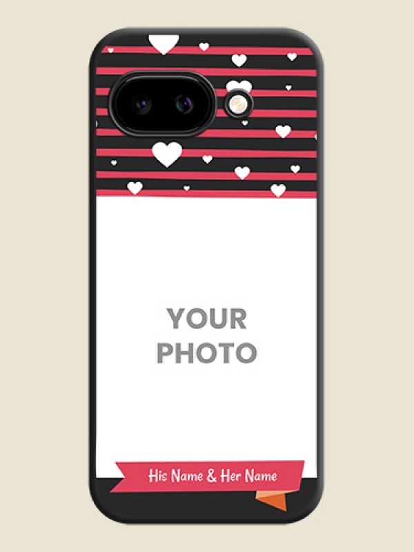 Custom White Color Love Symbols with Pink Lines Pattern On Space Black Custom Soft Matte Mobile Back Cover - Google Pixel 9A 5G - alternate view