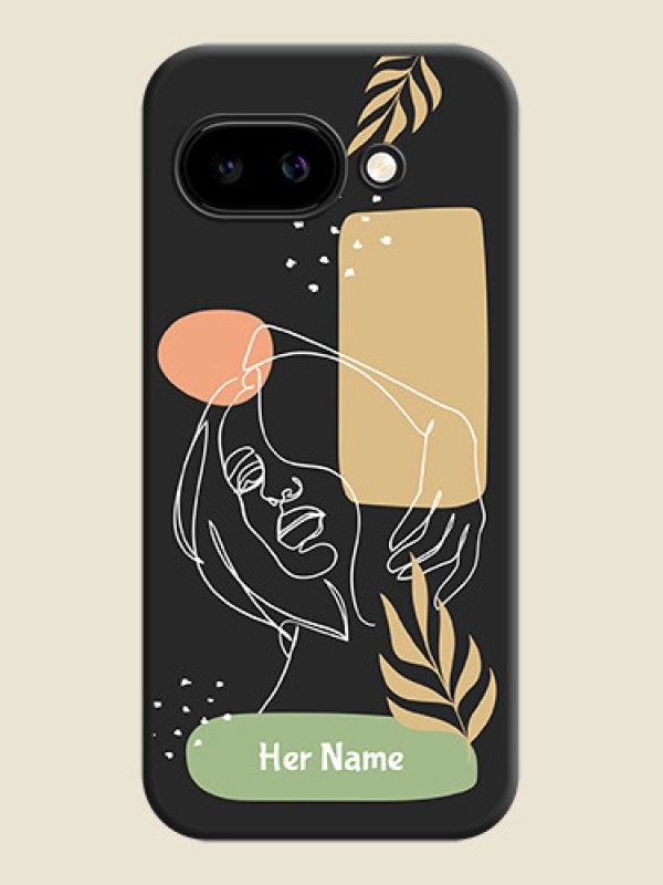 Custom Custom Text With Line Art Of Women & Leaves Design On Space Black Custom Soft Matte Mobile Back Cover - Google Pixel 9A 5G - alternate view