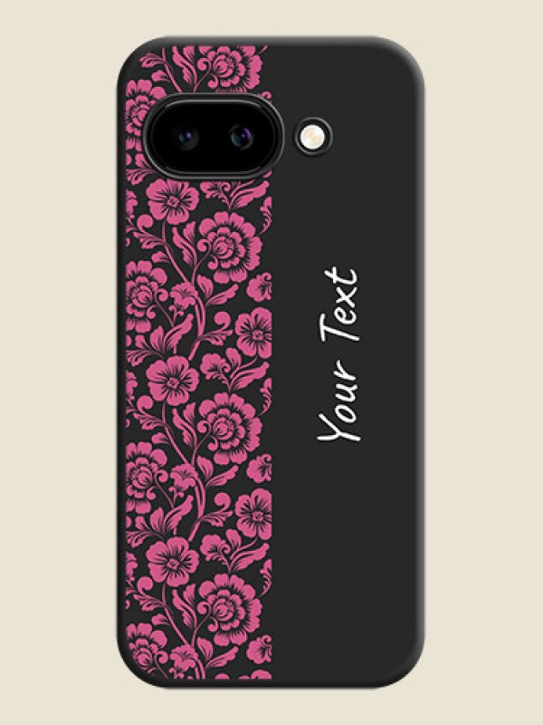 Custom Pink Floral Pattern Design With Custom Text On Space Black Custom Soft Matte Mobile Back Cover - Google Pixel 9A 5G - alternate view