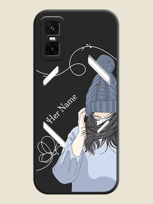 Custom Girl With Blue Winter Outfiit Custom Text Design On Space Black Custom Soft Matte Mobile Back Cover - Infinix GT 30 Pro 5G - alternate view