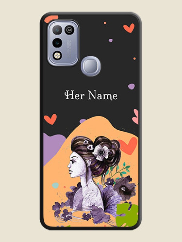 Custom Namecase For Her With Fancy Lady Image On Space Black Personalized Soft Matte Phone Covers -Infinix Hot 10 Play - alternate view