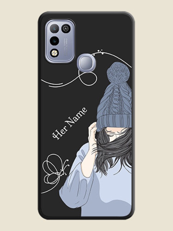 Custom Girl With Blue Winter Outfiit Custom Text Design On Space Black Personalized Soft Matte Phone Covers -Infinix Hot 10 Play - alternate view