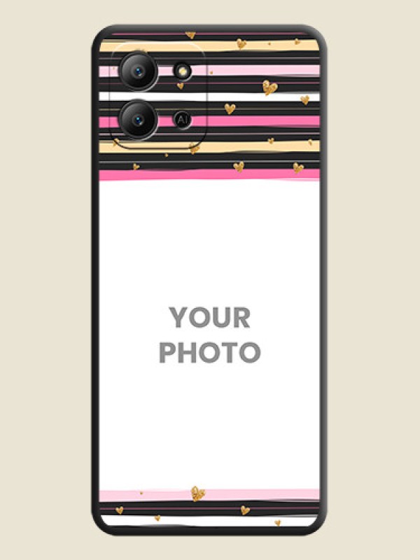 Custom Multicolor Lines and Golden Love Symbols Design on Photo On Space Black Custom Soft Matte Mobile Back Cover - Infinix Hot 11 2022 - alternate view