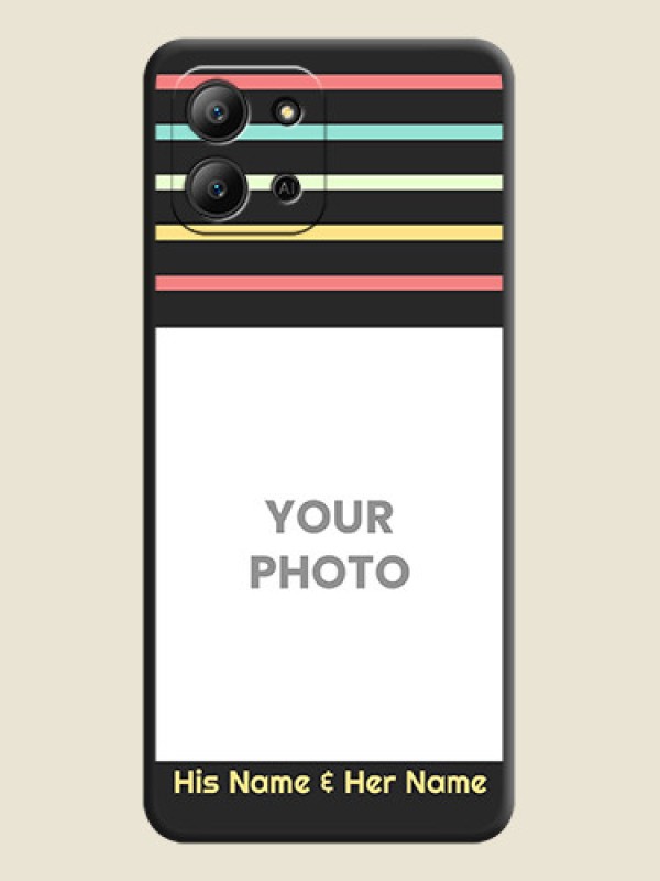 Custom Color Stripes with Photo and Text on Photo On Space Black Custom Soft Matte Mobile Back Cover - Infinix Hot 11 2022 - alternate view