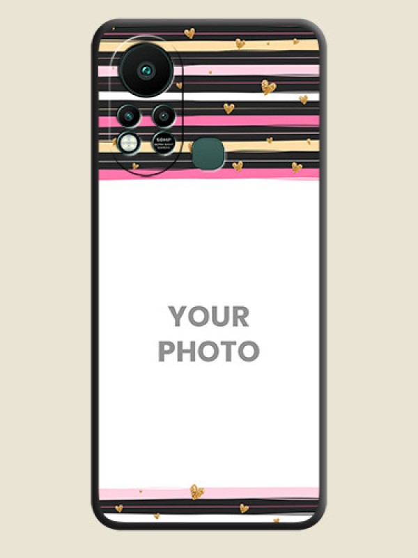 Custom Multicolor Lines and Golden Love Symbols Design on Photo on Space Black Soft Matte Mobile Cover - Infinix Hot 11s - alternate view