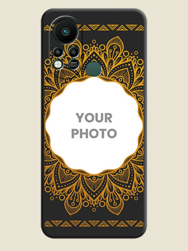 Custom Round Image with Floral Design on Photo on Space Black Soft Matte Mobile Cover - Infinix Hot 11s - alternate view