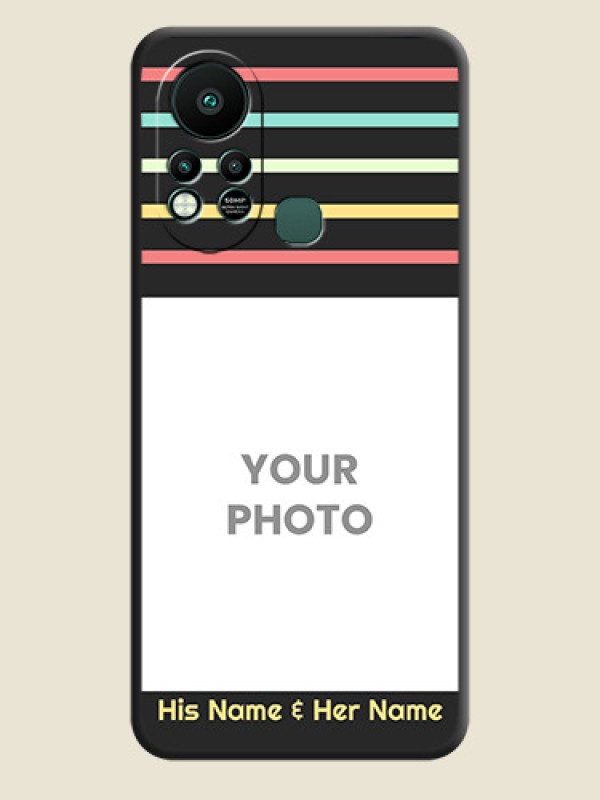 Custom Color Stripes with Photo and Text on Photo on Space Black Soft Matte Mobile Case - Infinix Hot 11s - alternate view