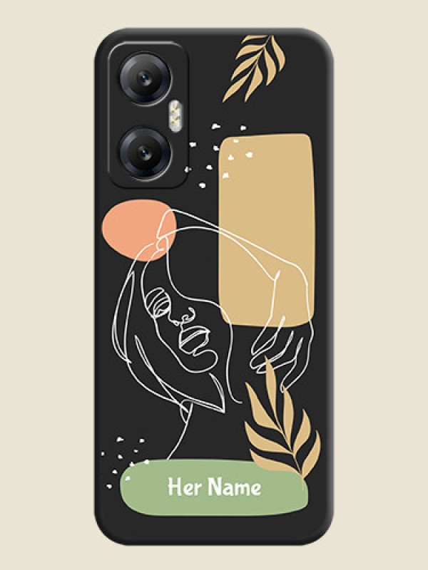 Custom Custom Text With Line Art Of Women & Leaves Design On Space Black Personalized Soft Matte Phone Covers - Infinix Hot 20 5G - alternate view
