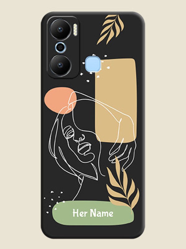 Custom Custom Text With Line Art Of Women & Leaves Design On Space Black Personalized Soft Matte Phone Covers - Infinix Hot 20 Play - alternate view