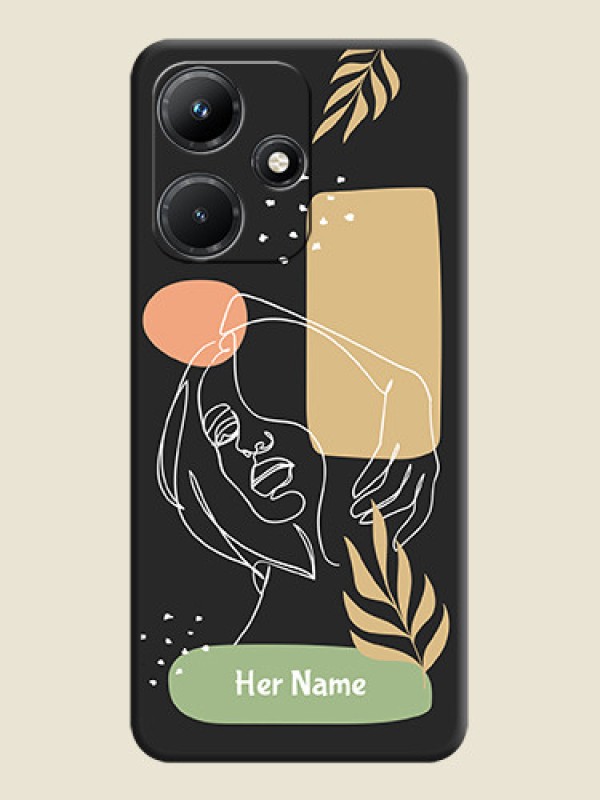 Custom Custom Text With Line Art Of Women & Leaves Design On Space Black Personalized Soft Matte Phone Covers - Infinix Hot 30I - alternate view