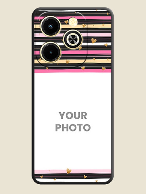 Custom Multicolor Lines and Golden Love Symbols Design on Photo On Space Black Custom Soft Matte Mobile Back Cover - Infinix Hot 40i - alternate view