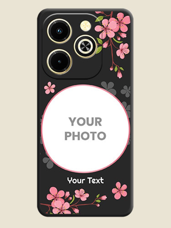 Custom Round Image with Pink Color Floral Design on Photo On Space Black Custom Soft Matte Mobile Back Cover - Infinix Hot 40i - alternate view