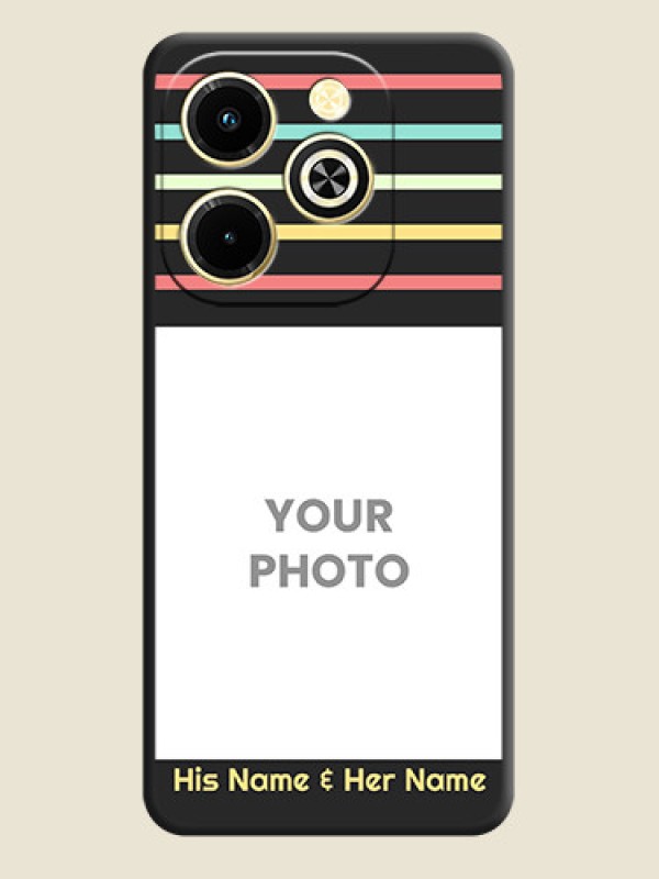 Custom Color Stripes with Photo and Text on Photo On Space Black Custom Soft Matte Mobile Back Cover - Infinix Hot 40i - alternate view