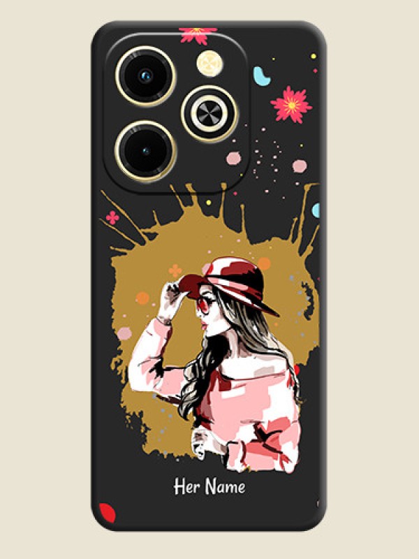 Custom Mordern Lady With Color Splash Background With Custom Text On Space Black Custom Soft Matte Mobile Back Cover - Infinix Hot 40i - alternate view