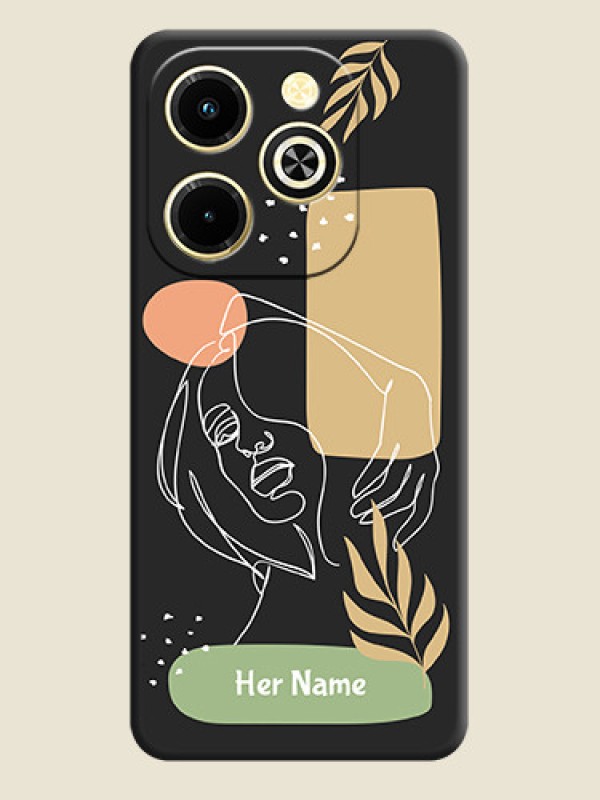 Custom Custom Text With Line Art Of Women & Leaves Design On Space Black Custom Soft Matte Mobile Back Cover - Infinix Hot 40i - alternate view