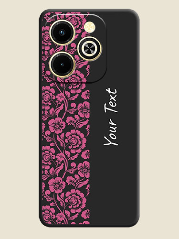 Custom Pink Floral Pattern Design With Custom Text On Space Black Custom Soft Matte Mobile Back Cover - Infinix Hot 40i - alternate view