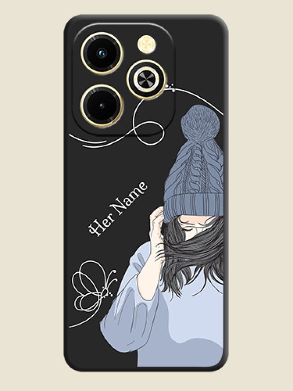 Custom Girl With Blue Winter Outfiit Custom Text Design On Space Black Custom Soft Matte Mobile Back Cover - Infinix Hot 40i - alternate view