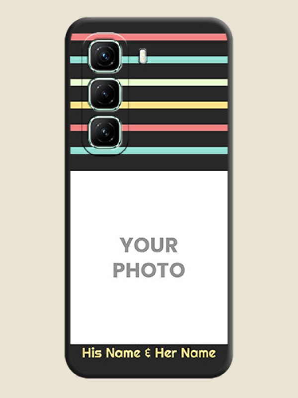 Custom Color Stripes with Photo and Text on Photo On Space Black Custom Soft Matte Mobile Back Cover - Infinix Hot 50 5G - alternate view