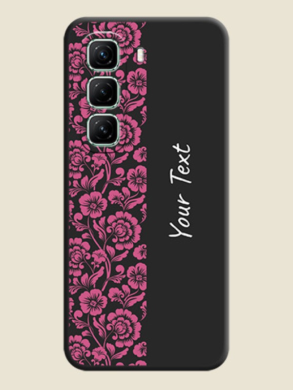 Custom Pink Floral Pattern Design With Custom Text On Space Black Custom Soft Matte Mobile Back Cover - Infinix Hot 50 5G - alternate view