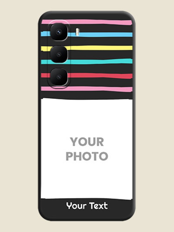 Custom Multicolor Lines with Image On Space Black Custom Soft Matte Mobile Back Cover - Infinix Hot 60 5G - alternate view