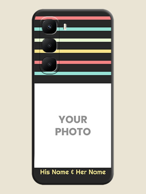 Custom Color Stripes with Photo and Text on Photo On Space Black Custom Soft Matte Mobile Back Cover - Infinix Hot 60 5G - alternate view