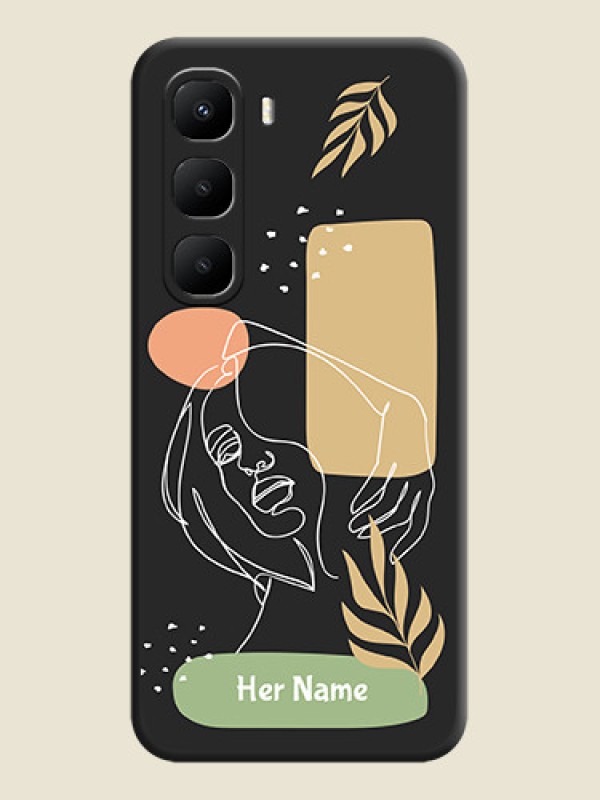 Custom Custom Text With Line Art Of Women & Leaves Design On Space Black Custom Soft Matte Mobile Back Cover - Infinix Hot 60 5G - alternate view