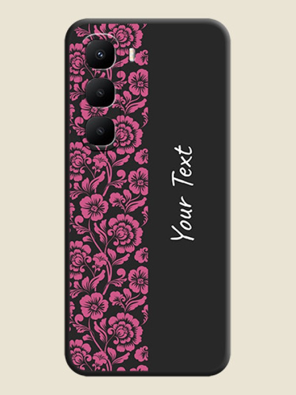 Custom Pink Floral Pattern Design With Custom Text On Space Black Custom Soft Matte Mobile Back Cover - Infinix Hot 60 5G - alternate view