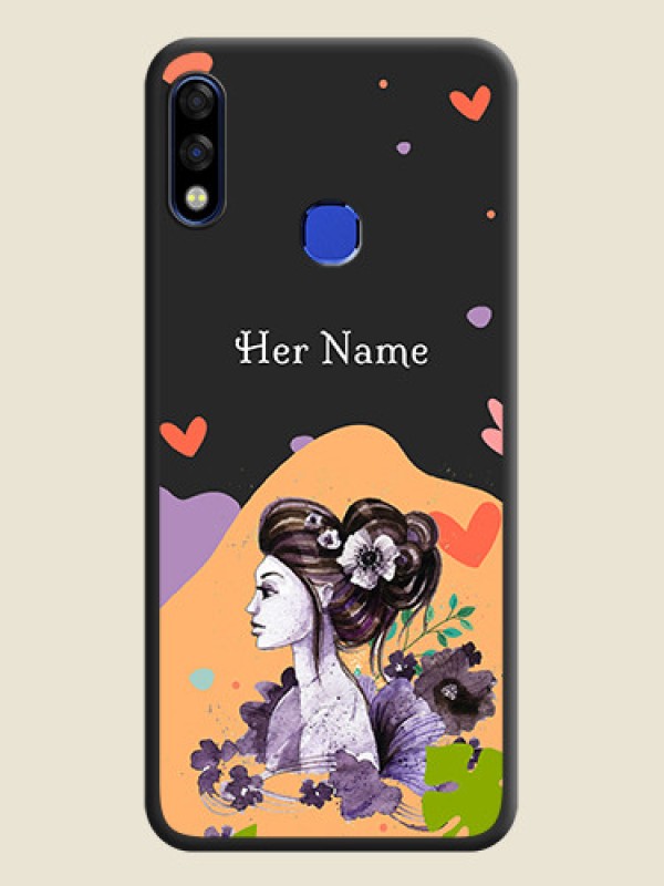 Custom Namecase For Her With Fancy Lady Image On Space Black Personalized Soft Matte Phone Covers -Infinix Hot 7 Pro - alternate view
