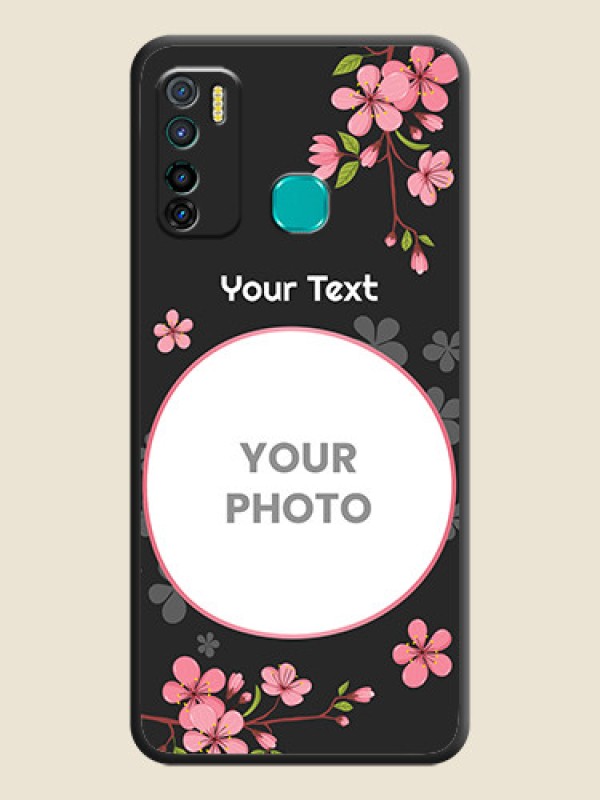 Custom Round Image with Pink Color Floral Design on Photo on Space Black Soft Matte Back Cover - Infinix Hot 9 Pro - alternate view