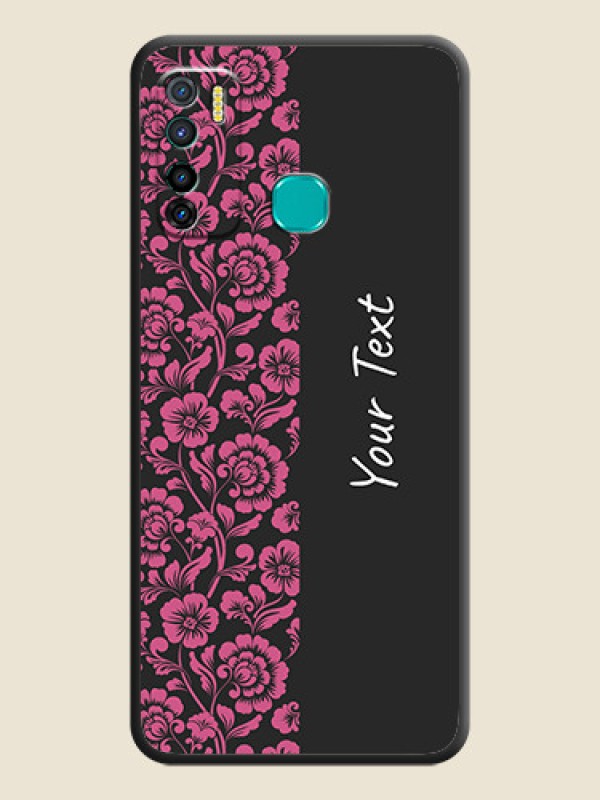 Custom Pink Floral Pattern Design With Custom Text On Space Black Personalized Soft Matte Phone Covers -Infinix Hot 9 Pro - alternate view