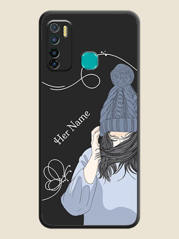 Custom Girl With Blue Winter Outfiit Custom Text Design On Space Black Personalized Soft Matte Phone Covers -Infinix Hot 9 Pro - alternate view