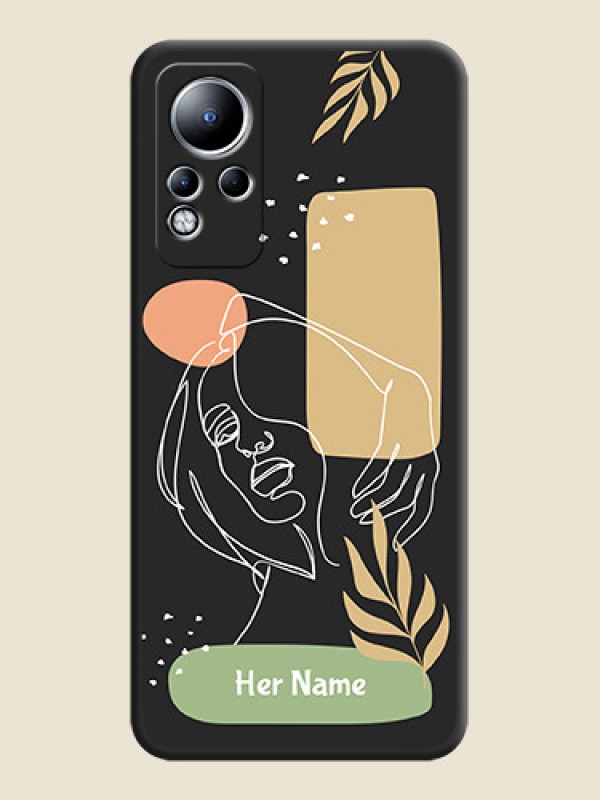 Custom Custom Text With Line Art Of Women & Leaves Design On Space Black Personalized Soft Matte Phone Covers -Infinix Note 11 - alternate view