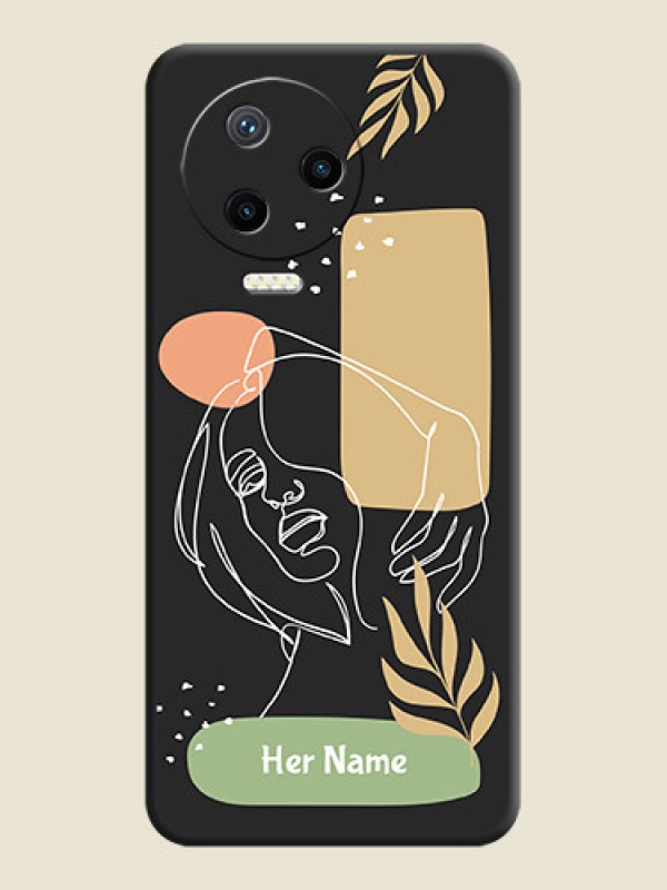 Custom Custom Text With Line Art Of Women & Leaves Design On Space Black Personalized Soft Matte Phone Covers - Infinix Note 12 Pro - alternate view
