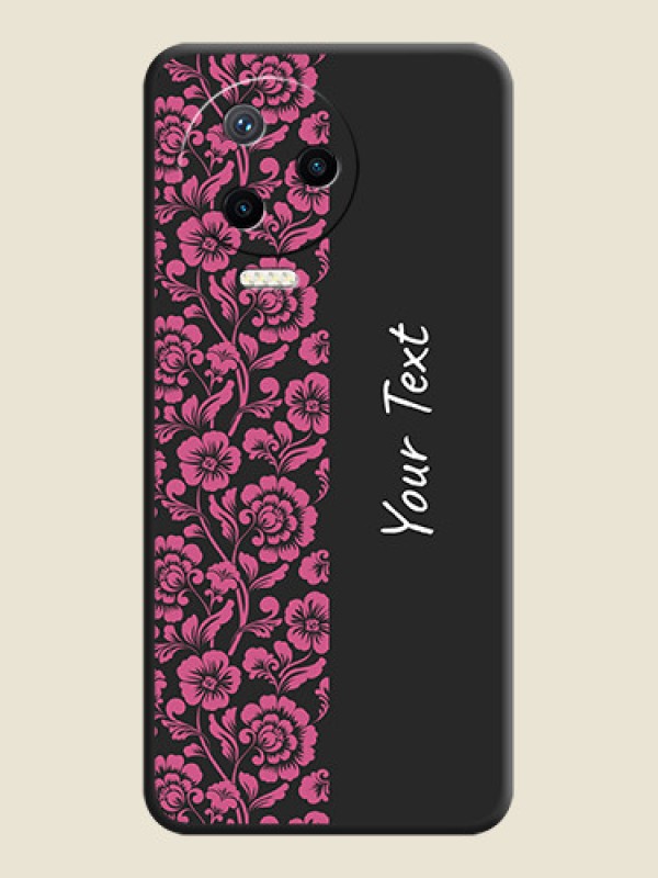 Custom Pink Floral Pattern Design With Custom Text On Space Black Personalized Soft Matte Phone Covers - Infinix Note 12 Pro - alternate view